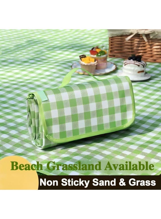 الواحة-TH 2X2 متر في الهواء الطلق نزهة حصيرة، بطانية نزهة كبيرة زائدة بطانيات الشاطئ، نزهة حصيرة رمل مقاوم للماء دليل قابلة للطي المحمولة للتخييم في الهواء الطلق المشي لمسافات طويلة السفر العشب موسيقى مهرجان العشب حصيرة (خضراء) - Image 1